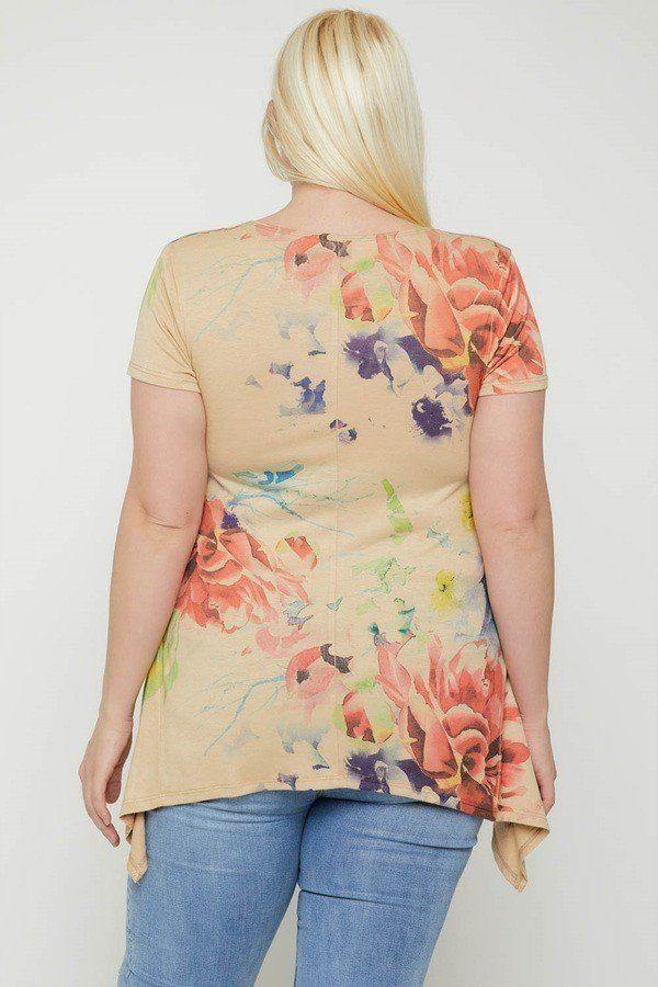 Multi-colored Watercolor Flower Print Tunic - Pearlara