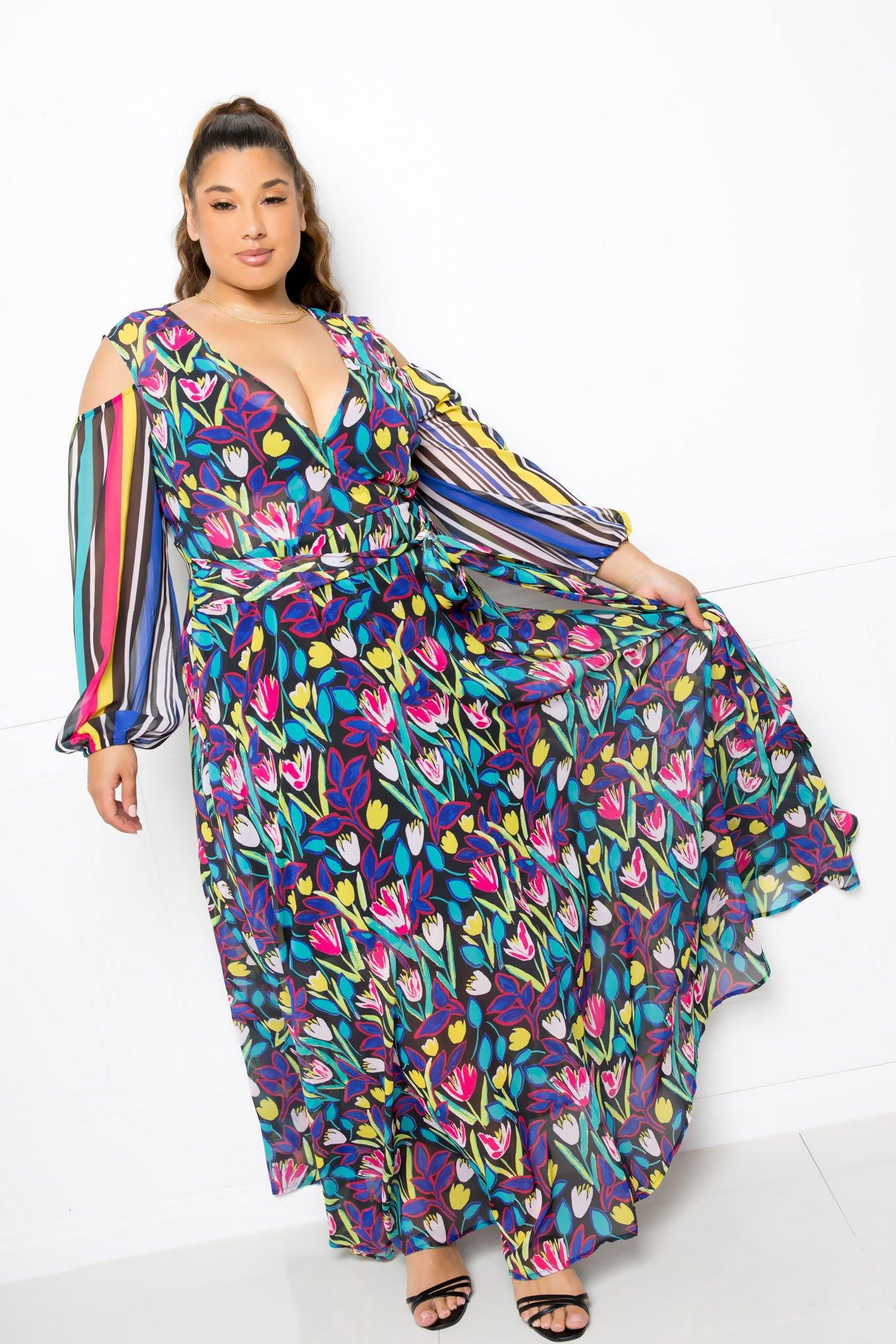 Multi Print Chiffon Maxi Dress - Pearlara