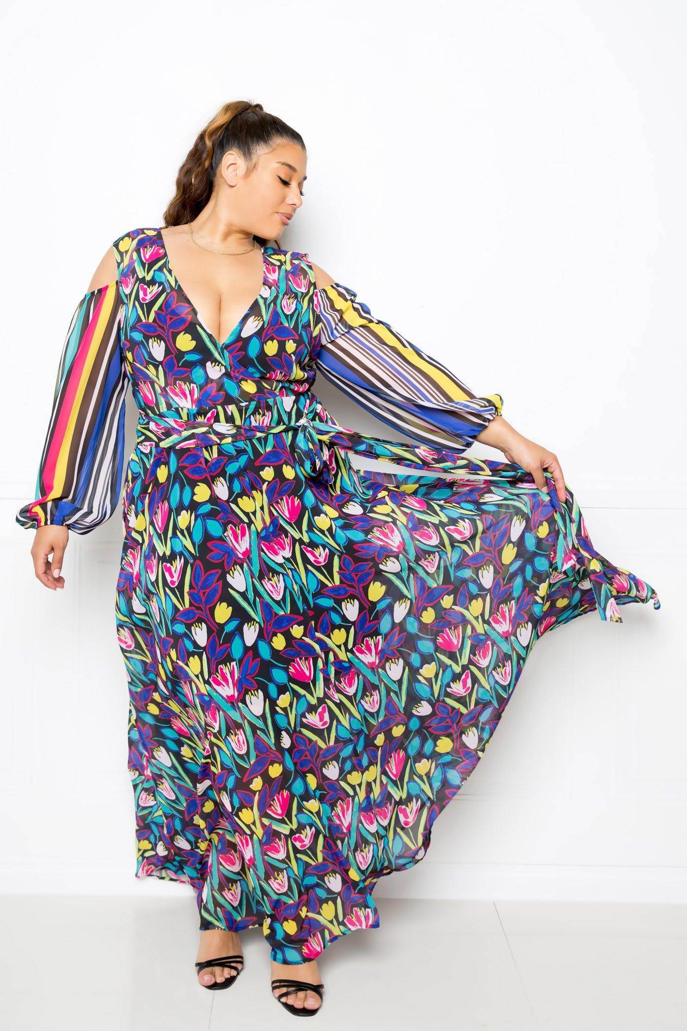 Multi Print Chiffon Maxi Dress - Pearlara