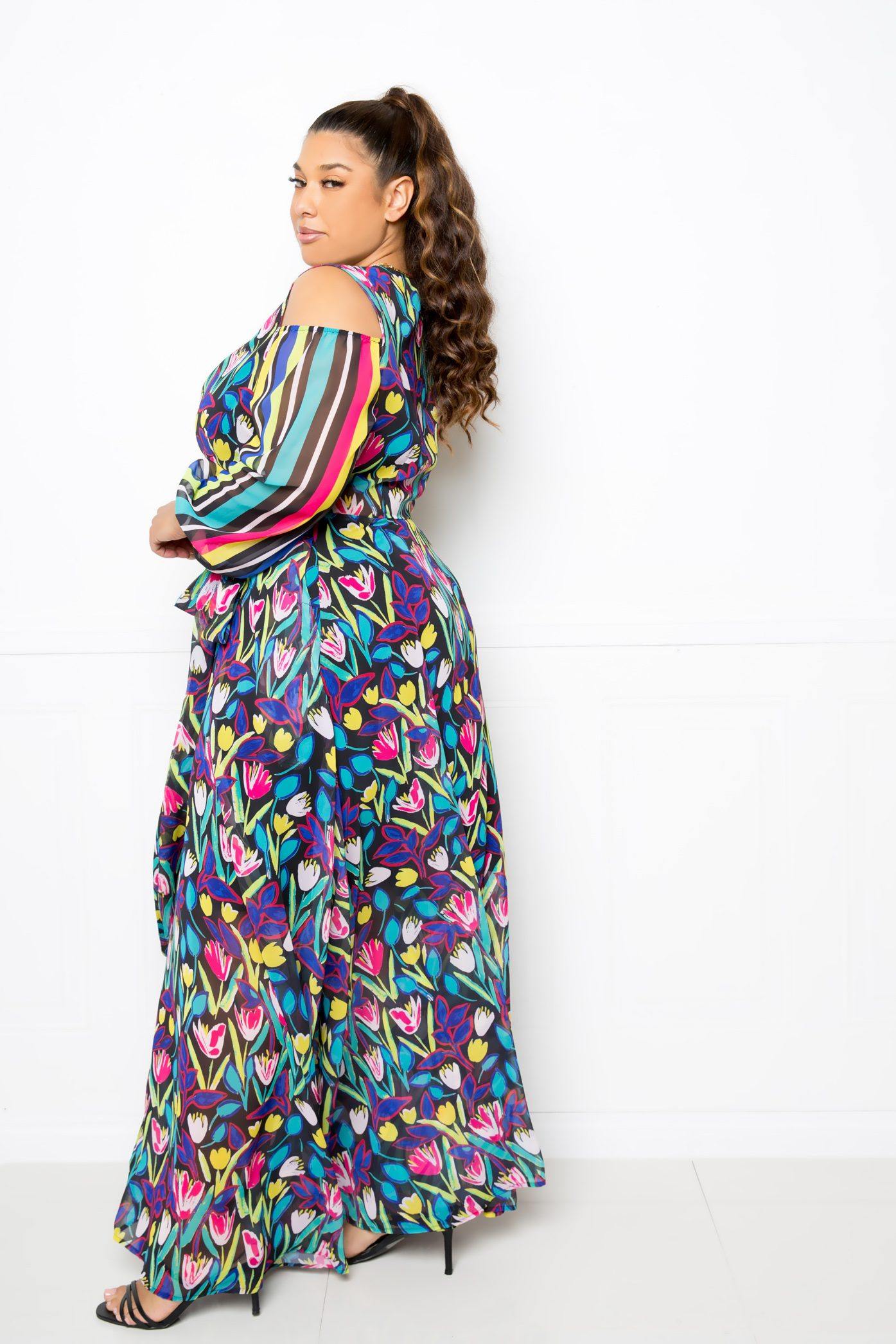 Multi Print Chiffon Maxi Dress - Pearlara