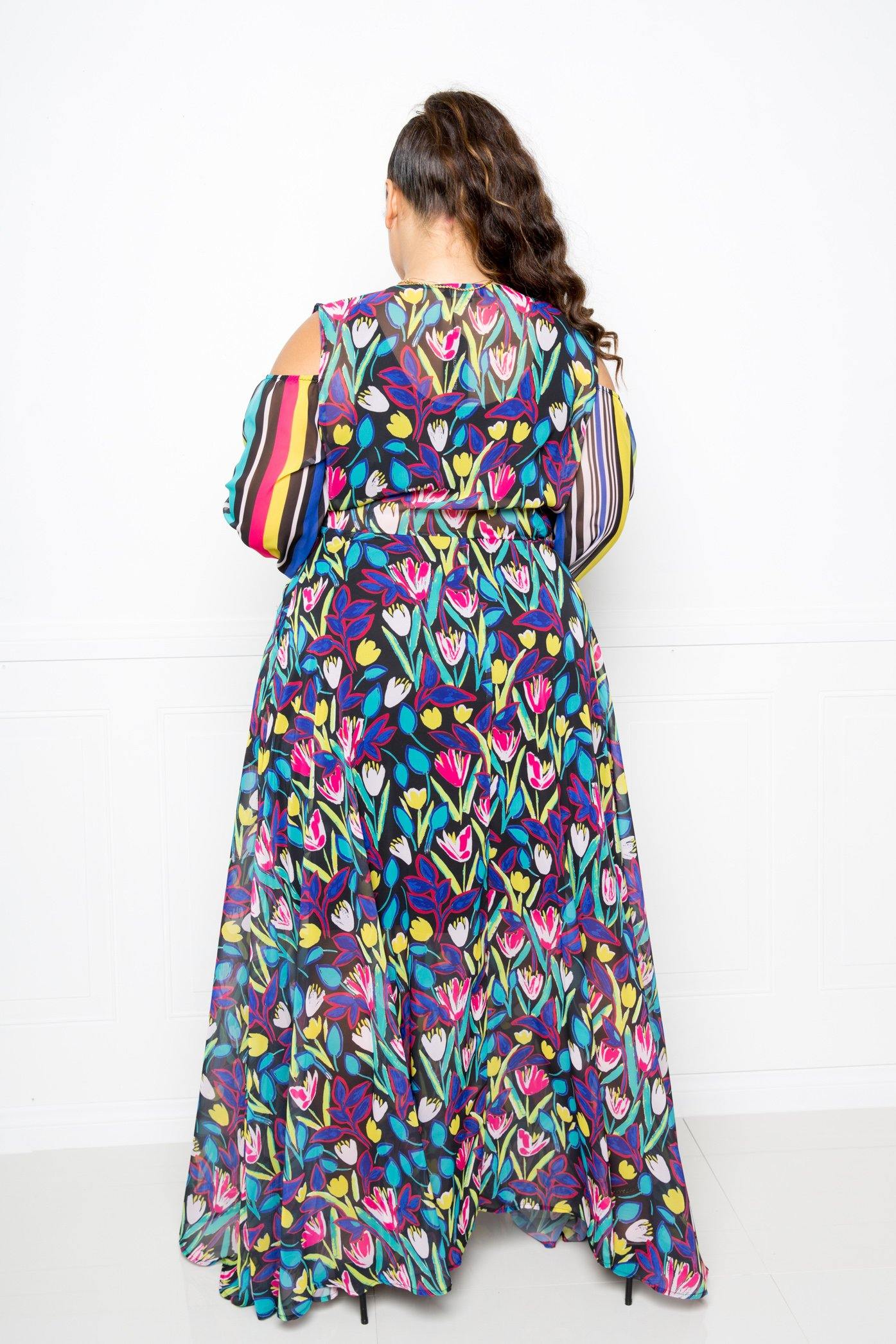 Multi Print Chiffon Maxi Dress - Pearlara