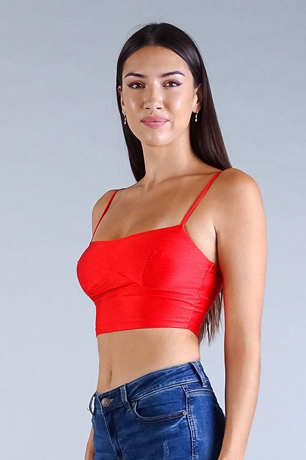 Sexy Spaghetti Strap Darted Under Bust Crop Top - Pearlara