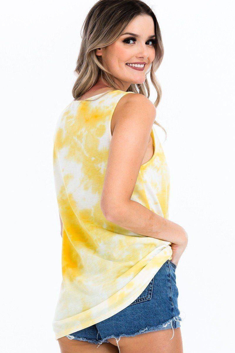 Tie-dye Knit Top Featured In A Scoop Neckline And Sleeveless - Pearlara