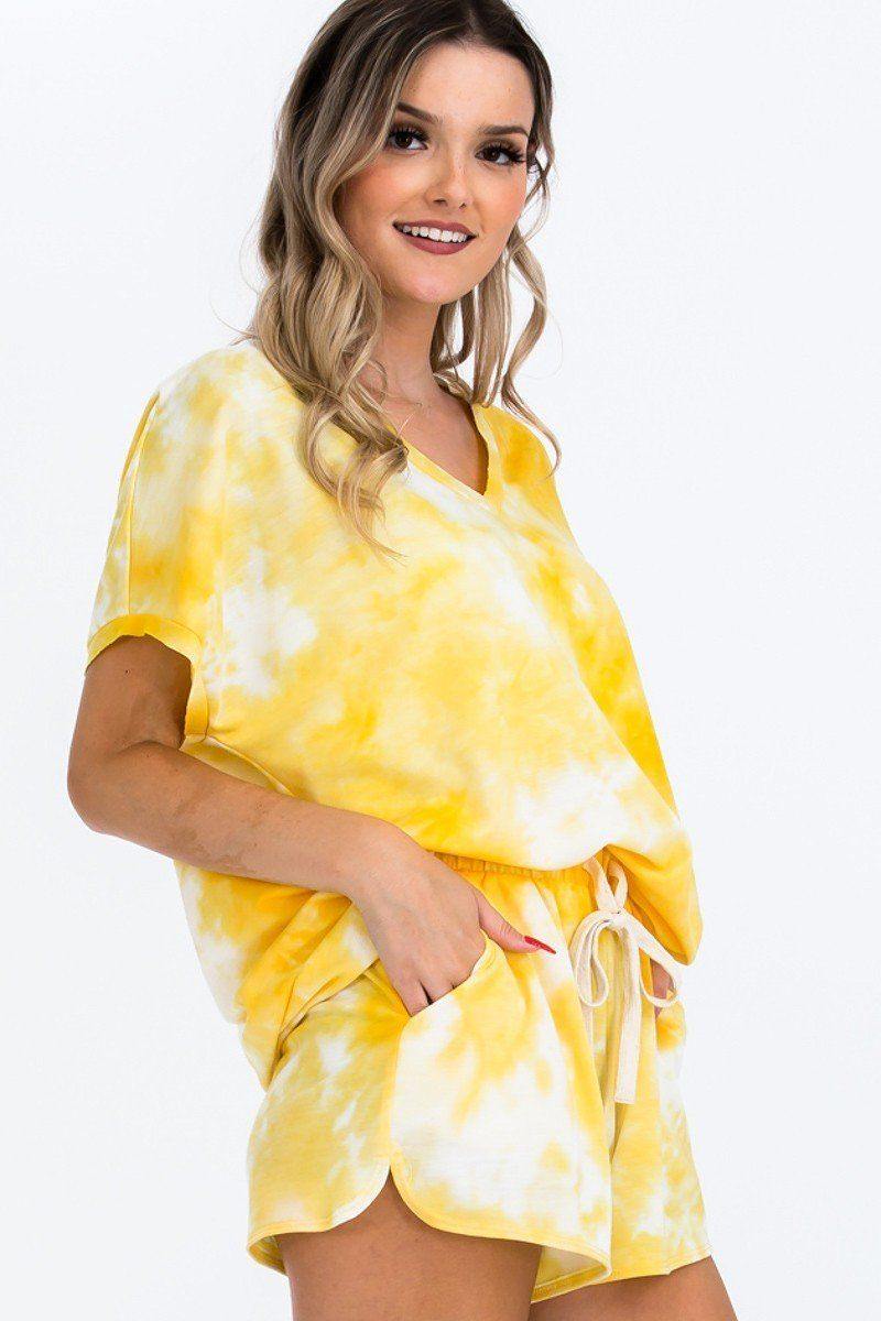 Tie-dye Top Featured In A V-neckline And Cuff Sort Sleeves - Pearlara