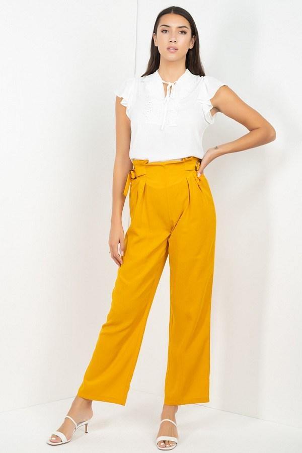 High Waist Paperbag Wide Pants - Pearlara