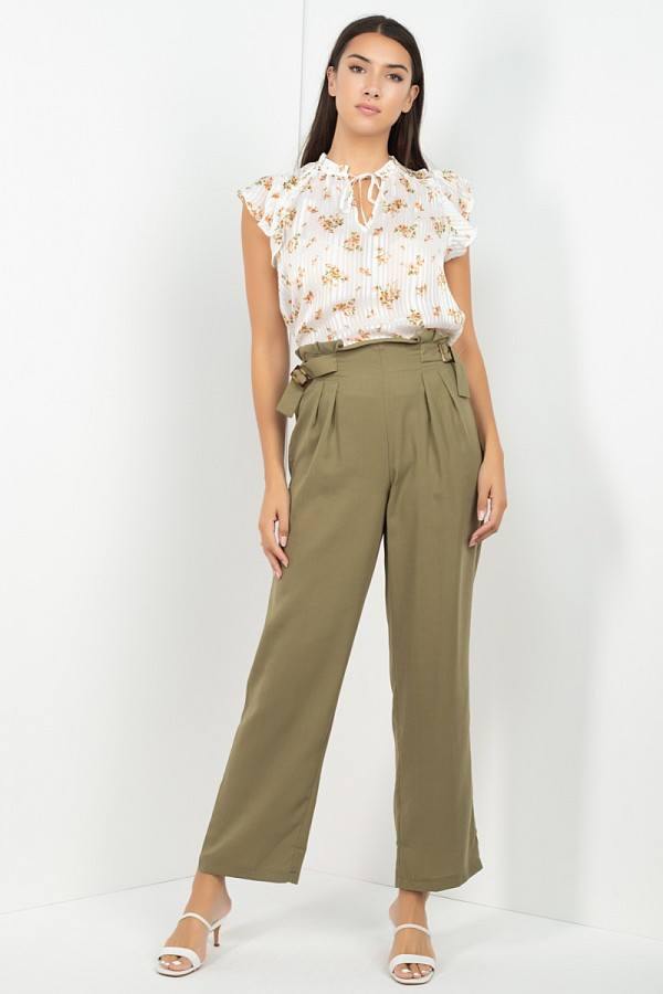 High Waist Paperbag Wide Pants - Pearlara