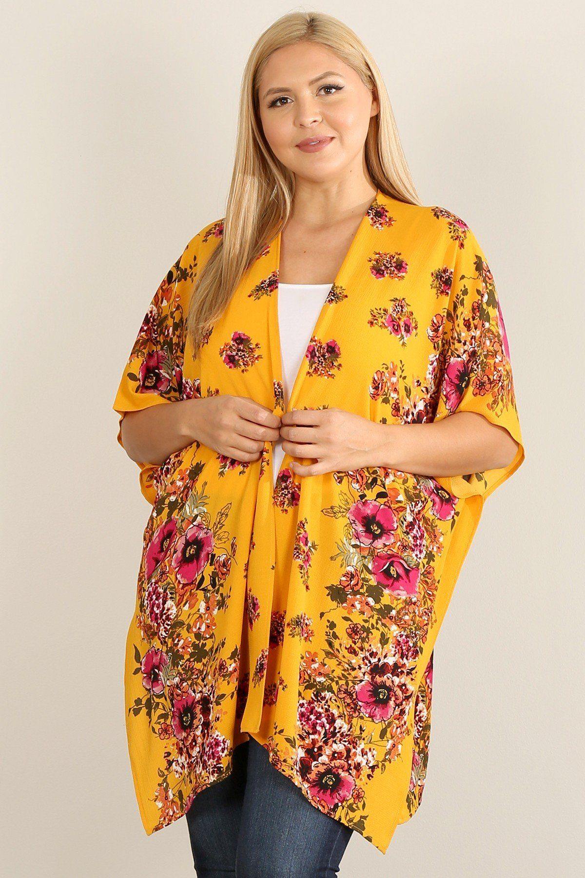 Plus Size Floral Print Kimono - Pearlara