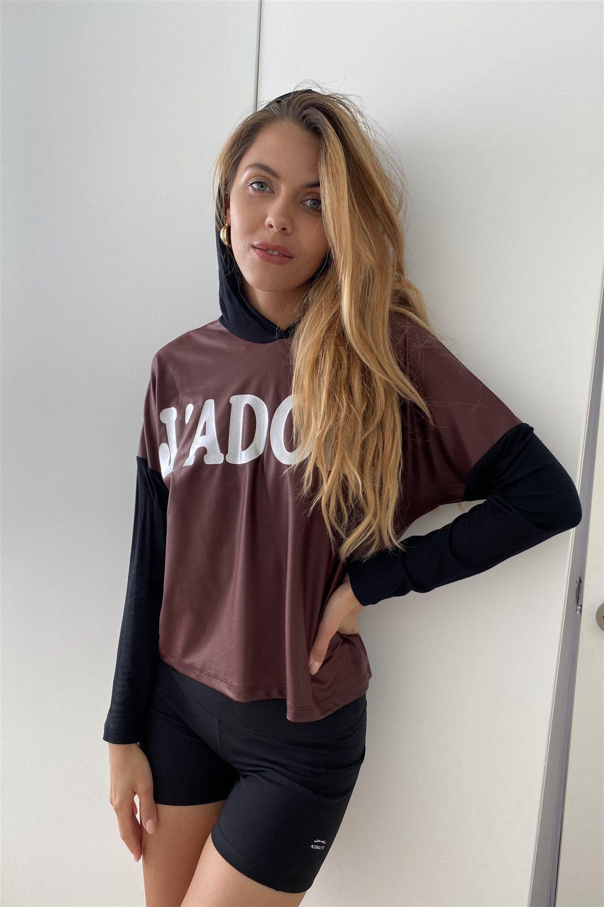 Burgundy And Black "jadore" Silver Graphic Hoodie Top - Pearlara