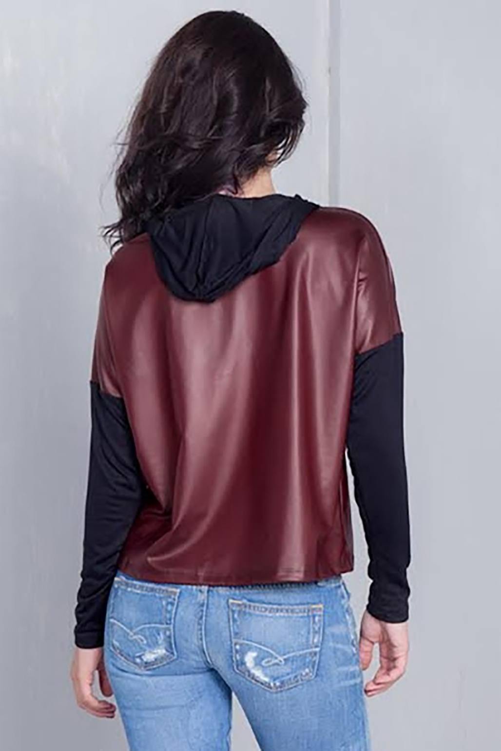 Burgundy And Black "jadore" Silver Graphic Hoodie Top - Pearlara