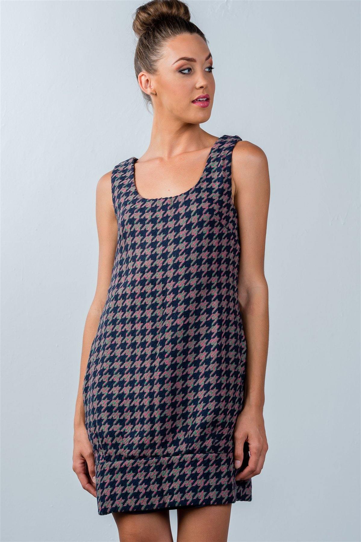 Multi Houndstooth Pattern Sleeveless Mini Dress - Pearlara