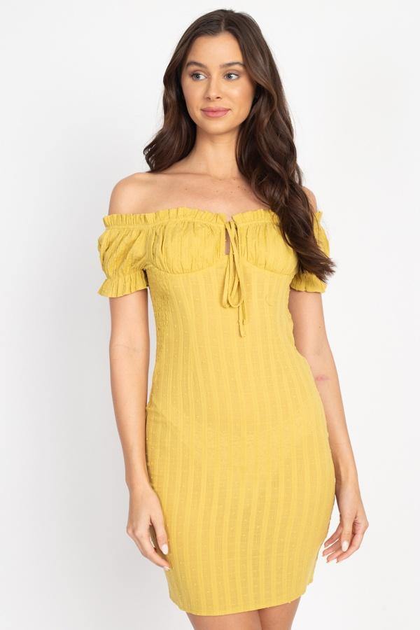 Off Shoulder Smocked Dress - Pearlara