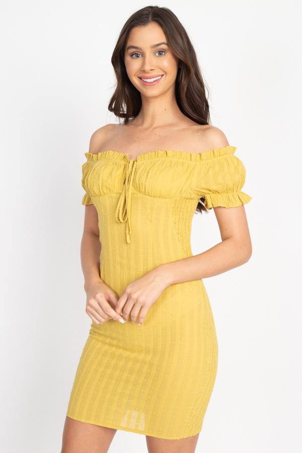 Off Shoulder Smocked Dress - Pearlara