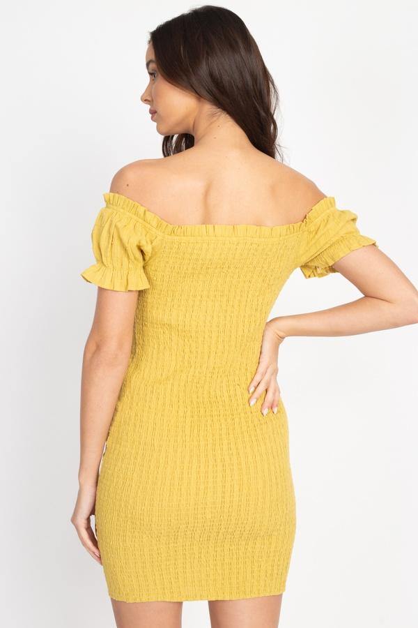 Off Shoulder Smocked Dress - Pearlara