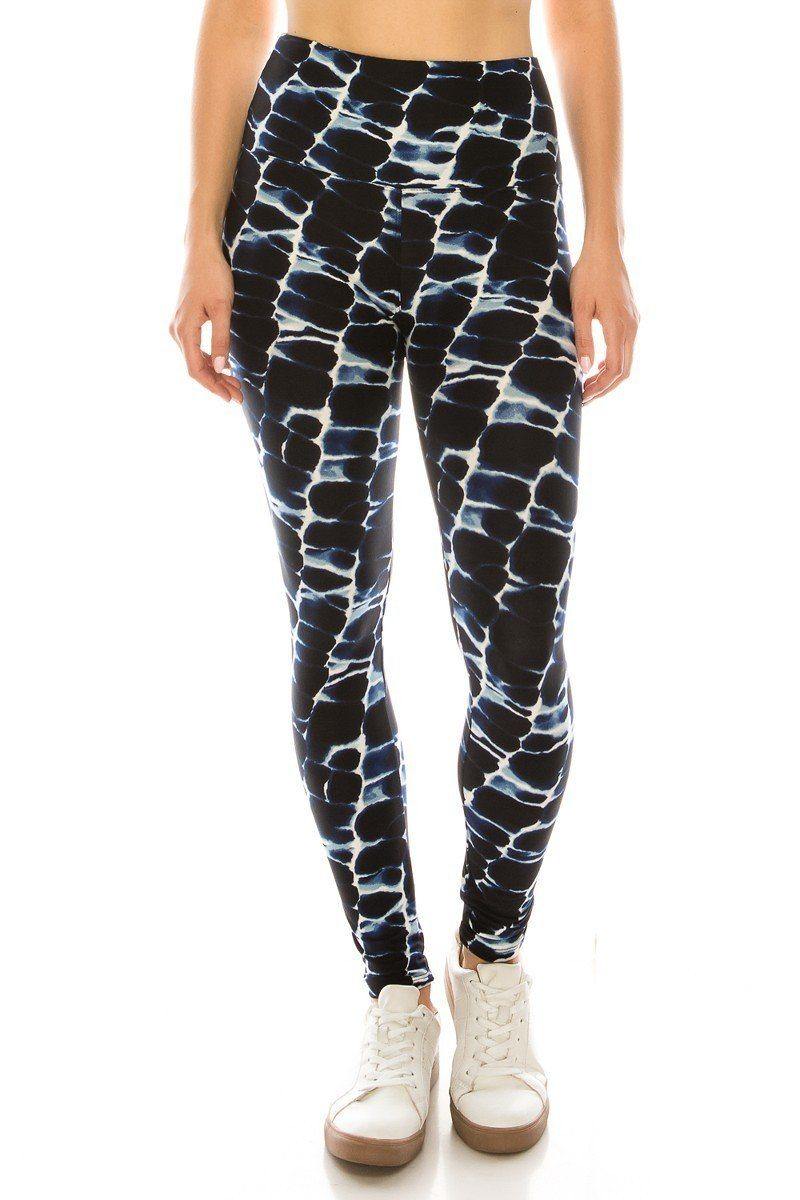 Long Yoga Style Banded Lined Abstract Printed Knit Legging With High Waist. - Pearlara