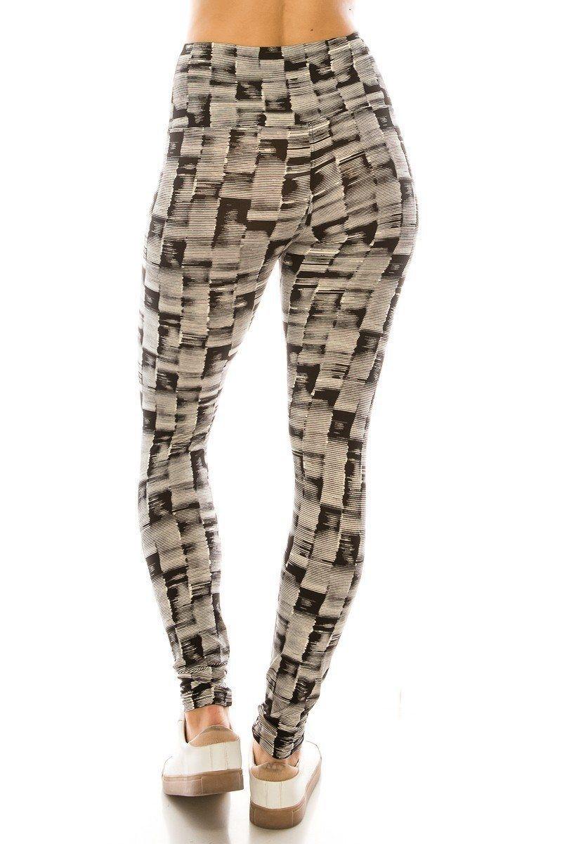 Long Yoga Style Banded Lined Multi Printed Knit Legging With High Waist. - Pearlara