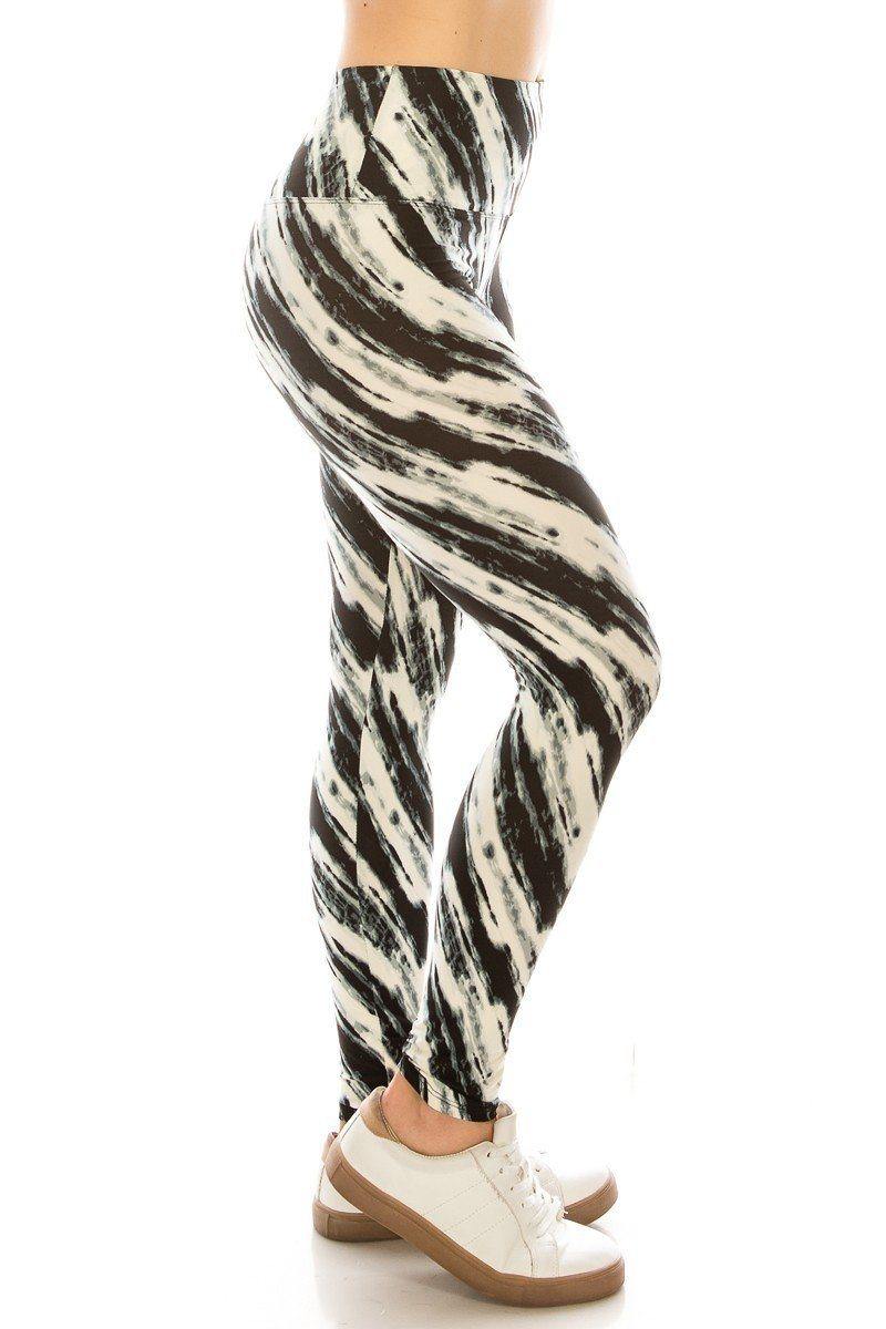 Long Yoga Style Banded Lined Multi Printed Knit Legging With High Waist. - Pearlara