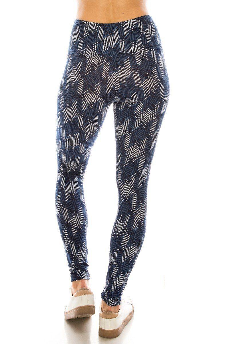 Long Yoga Style Banded Lined Multi Printed Knit Legging With High Waist - Pearlara