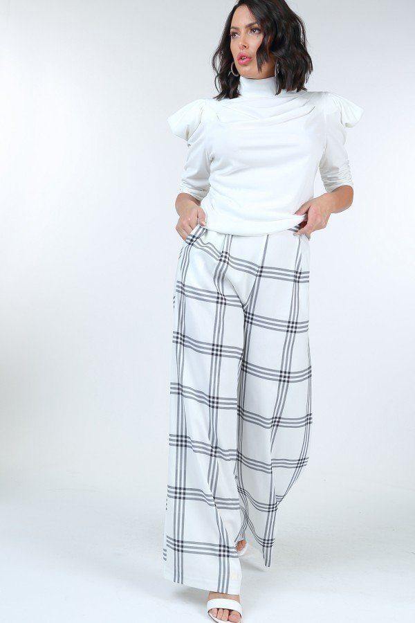 High Waist Plaid Print Wide Leg Pants - Pearlara