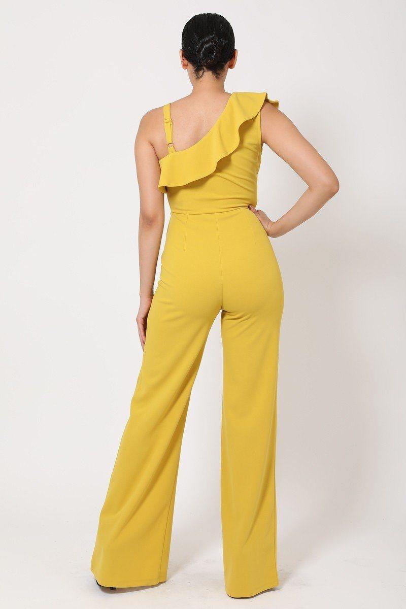 One Shoulder Ruffle Jumpsuit - Pearlara