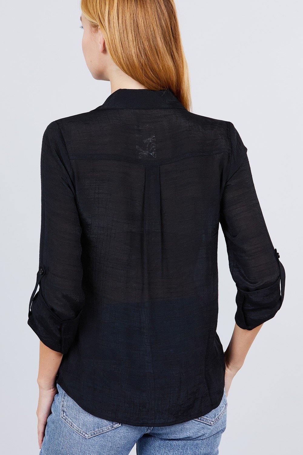 3/4 Roll Up Sleeve With Pocket Woven Shirts - Pearlara