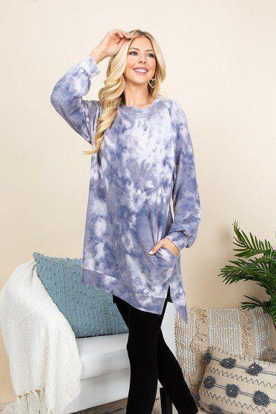 Ultra Cozy Tie Dye French Terry Brush Oversize Casual Pullover - Pearlara