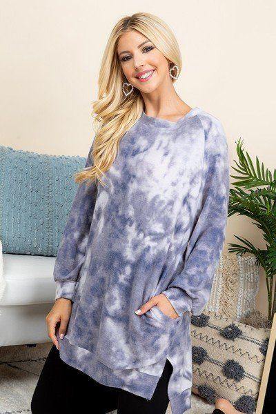 Ultra Cozy Tie Dye French Terry Brush Oversize Casual Pullover - Pearlara