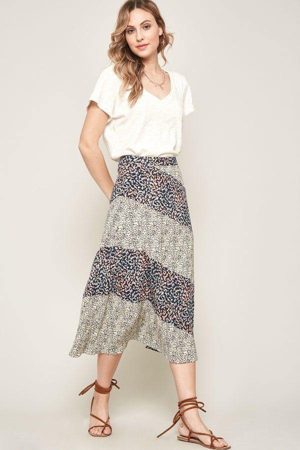 A Floral-print Woven Midi Skirt - Pearlara