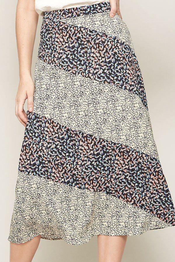 A Floral-print Woven Midi Skirt - Pearlara