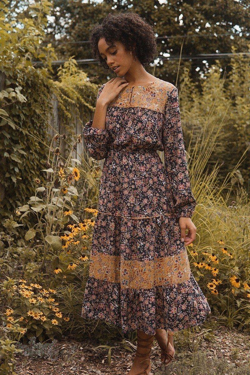 A Floral-print Woven Midi Dress - Pearlara