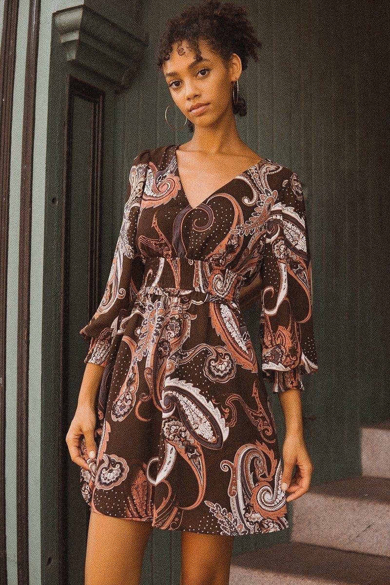 A Woven Mini Dress In Vintage Paisley Print - Pearlara