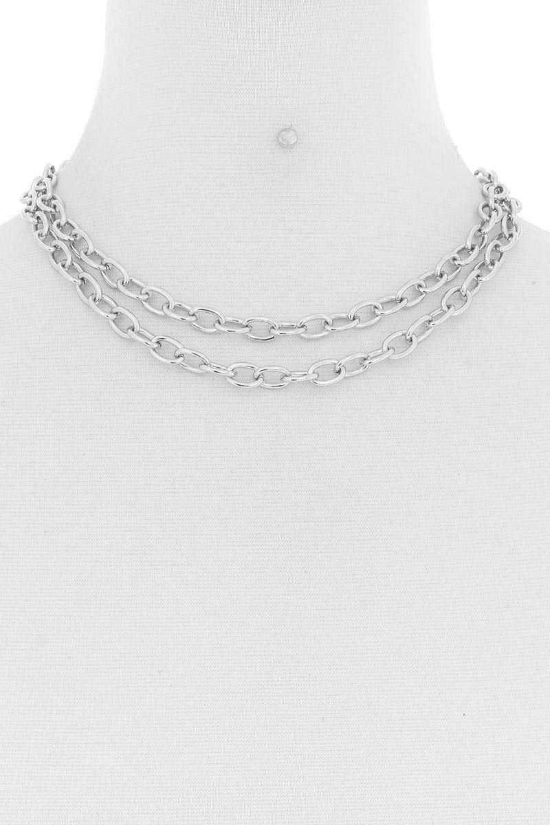 2 Simple Chain Metal Layered Necklace - Pearlara
