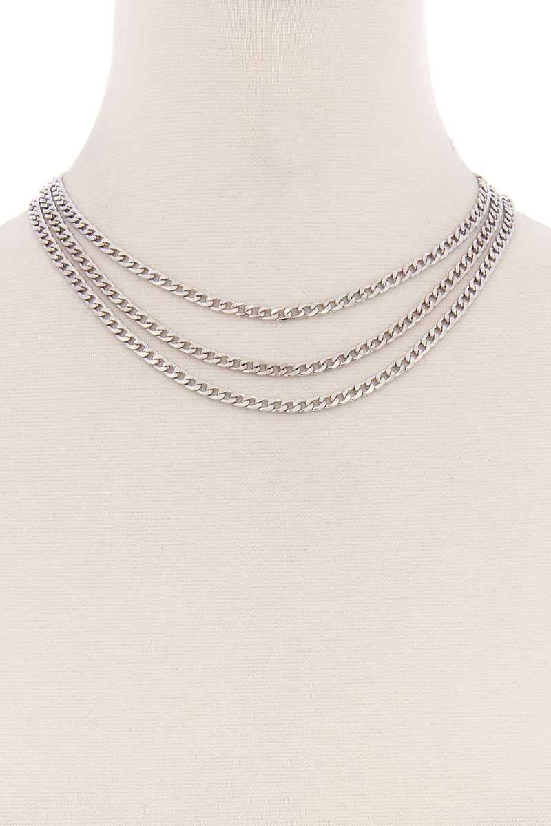 3 Simple Metal Chain Layered Necklace - Pearlara