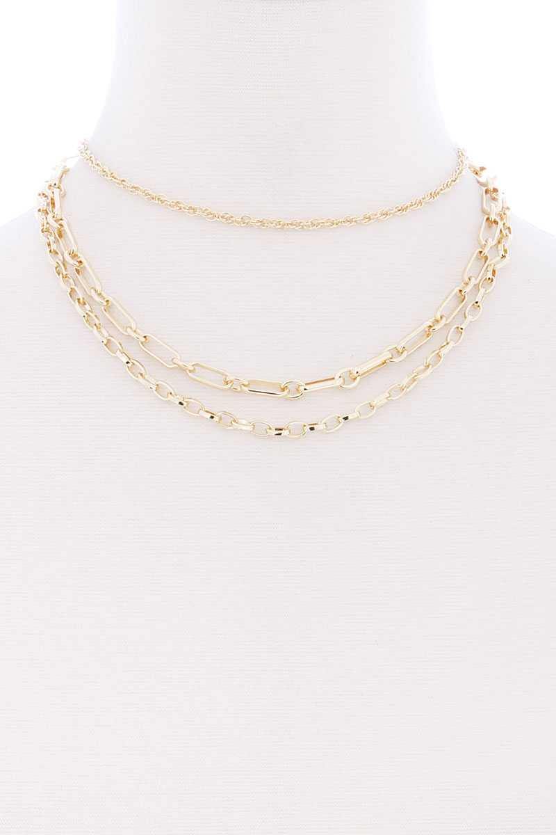 3 Layered Metal Chain Necklace - Pearlara