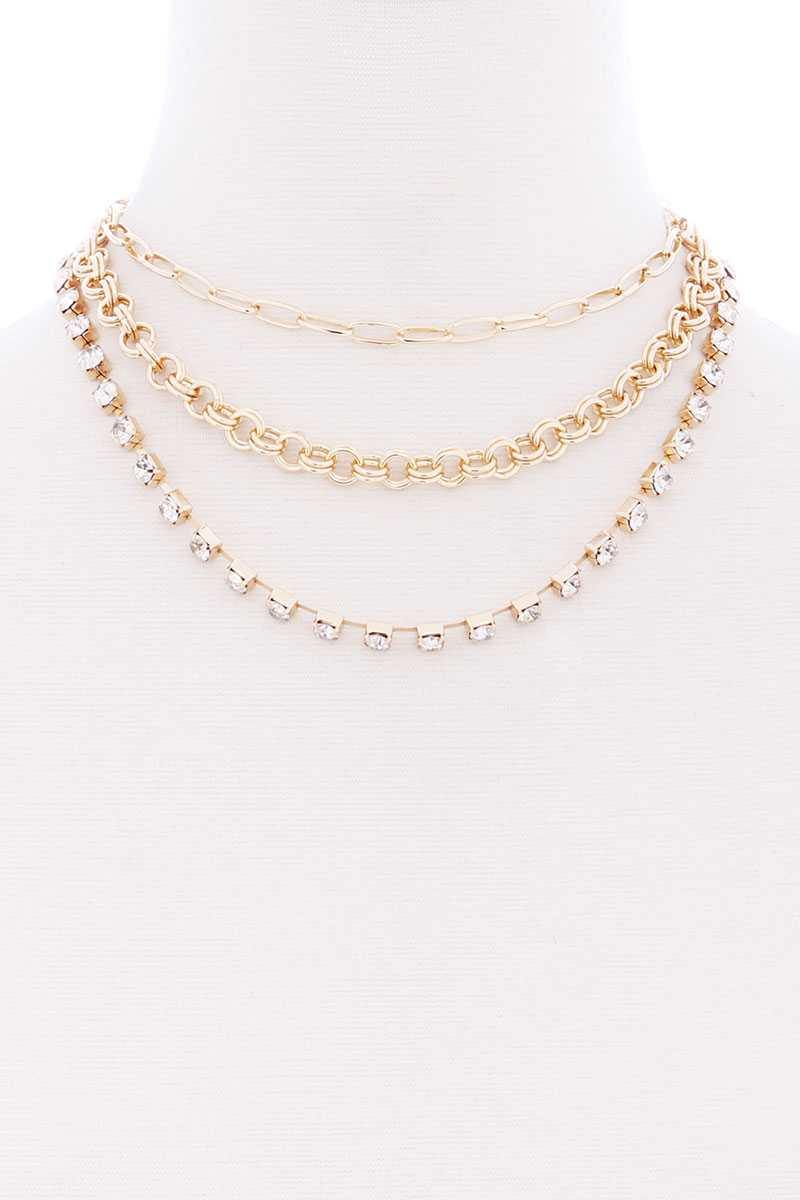 3 Layered Multi Metal Chain Necklace - Pearlara