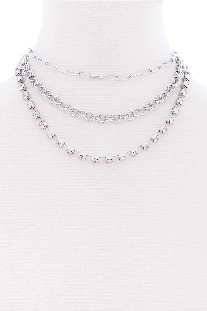 3 Layered Multi Metal Chain Necklace - Pearlara
