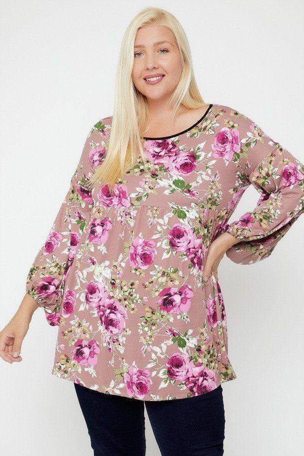 Floral, Bubble Sleeve Tunic - Pearlara