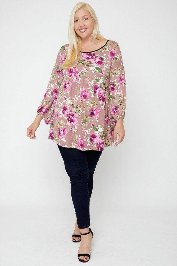 Floral, Bubble Sleeve Tunic - Pearlara