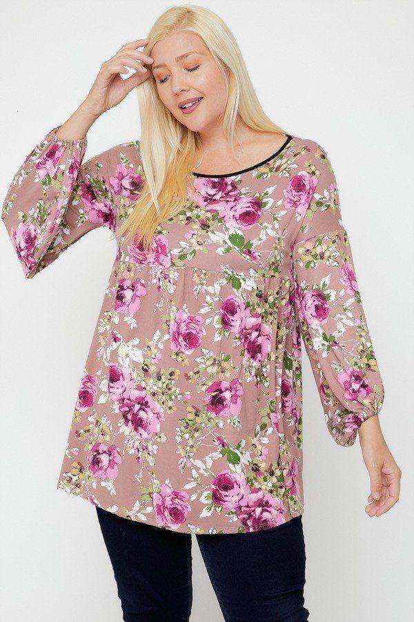 Floral, Bubble Sleeve Tunic - Pearlara