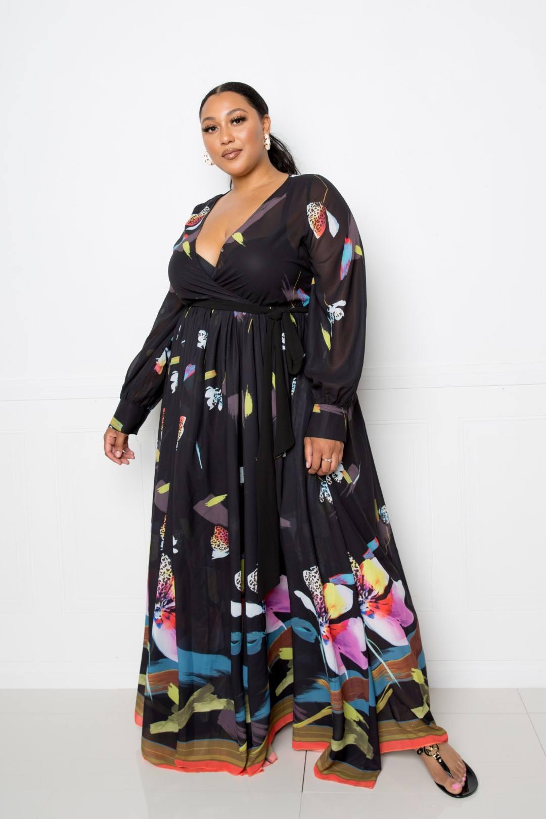 Tropical Print Maxi Dress - Pearlara