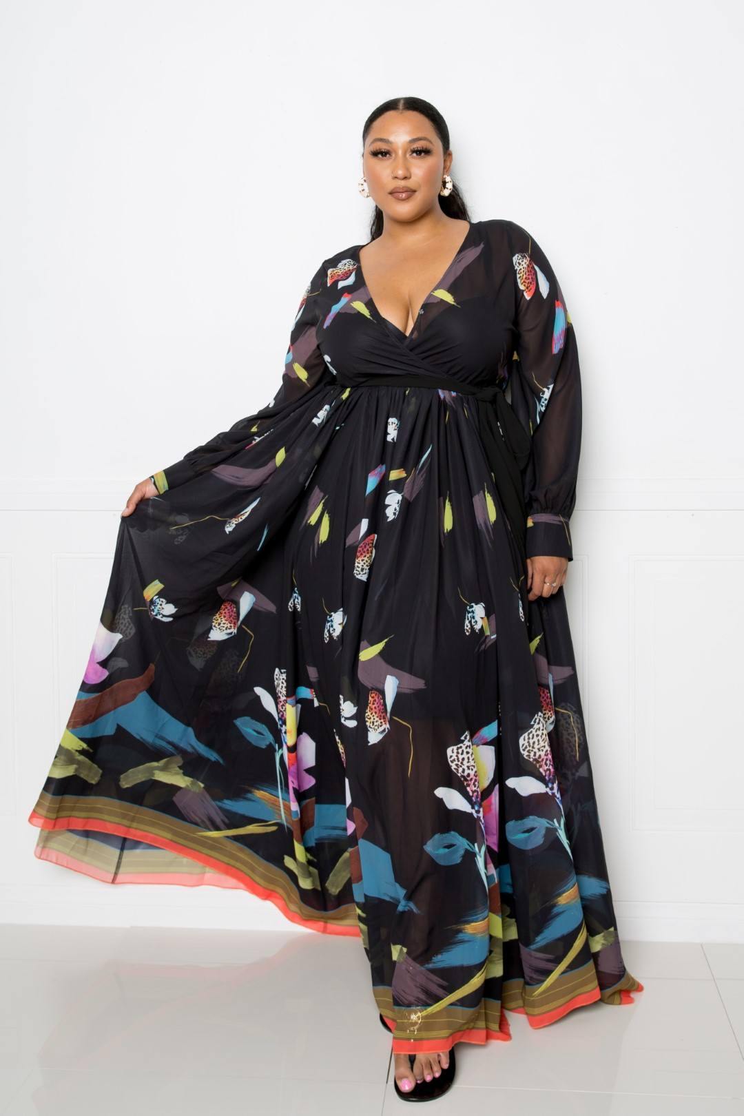 Tropical Print Maxi Dress - Pearlara