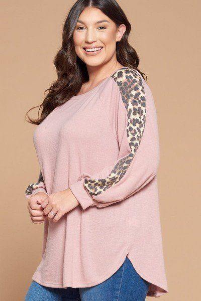 Plus Size Solid Hacci Brush Tunic Top - Pearlara