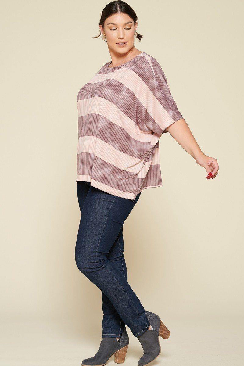 Stripe Printed Pleated Blouse Featuring A Boat Neckline And 1/2 Sleeves - Pearlara