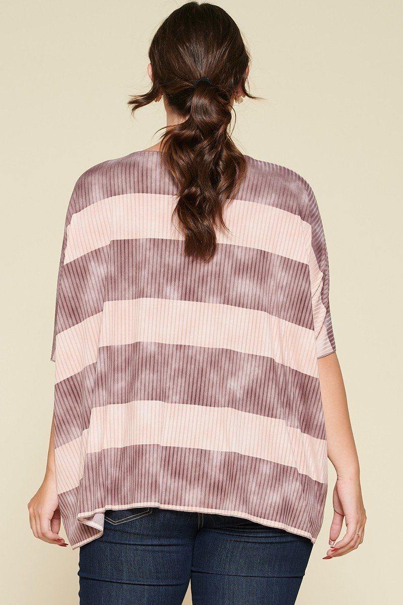 Stripe Printed Pleated Blouse Featuring A Boat Neckline And 1/2 Sleeves - Pearlara