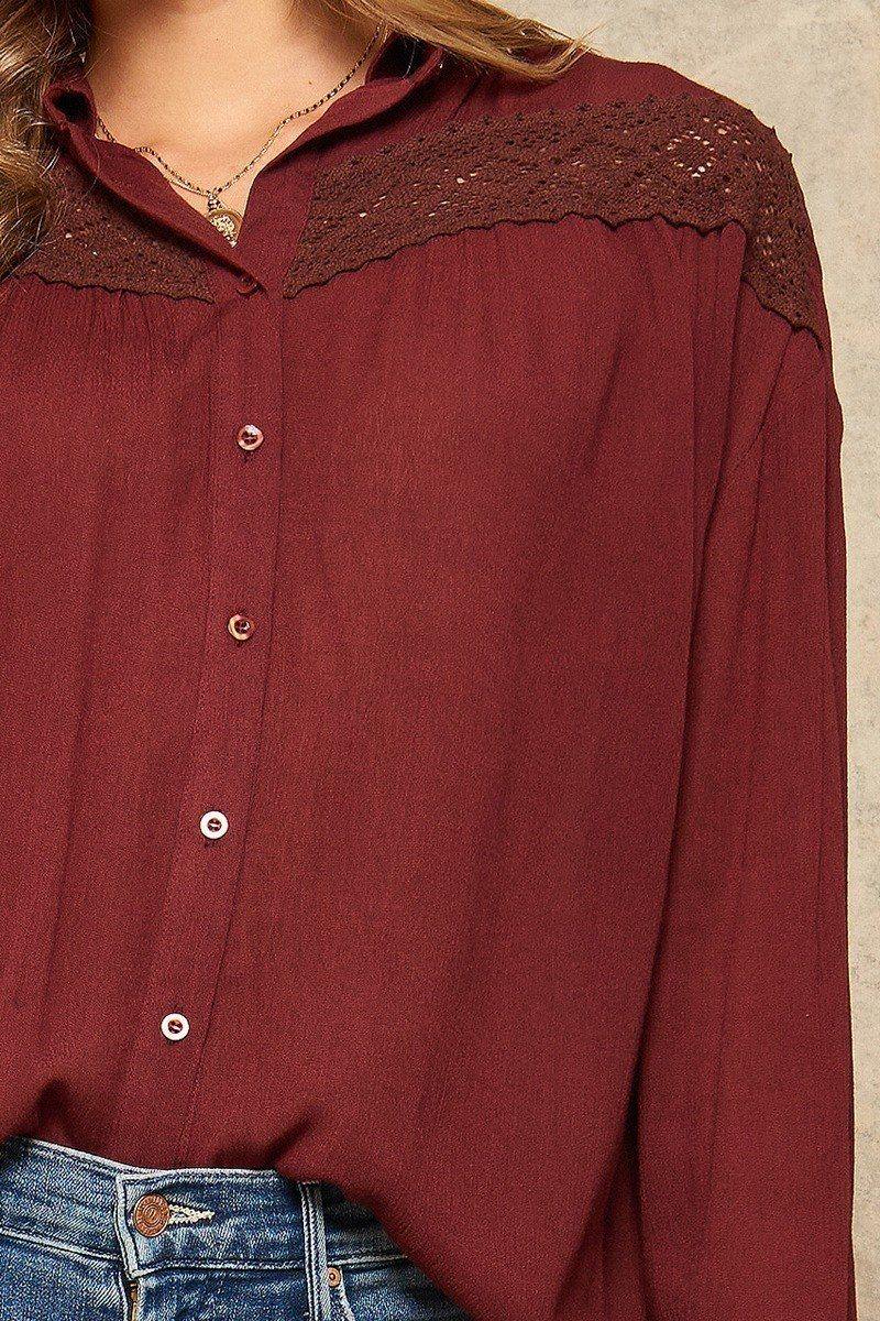 A Crinkled Woven Shirt Featuring Basic Collar - Pearlara