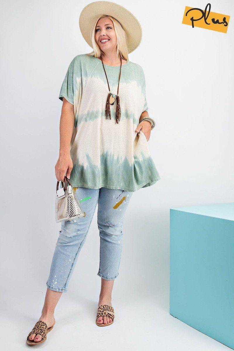 Short Sleeves Wave Washed Sheer Rayon Knit Top - Pearlara