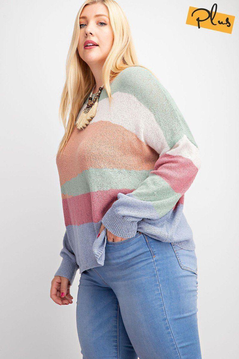 Striped Light Weight Knitted Sweater Top - Pearlara