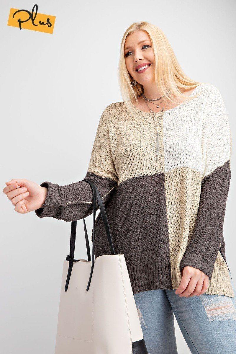 Color Block Long Sleeve Knitted Sweater Top - Pearlara