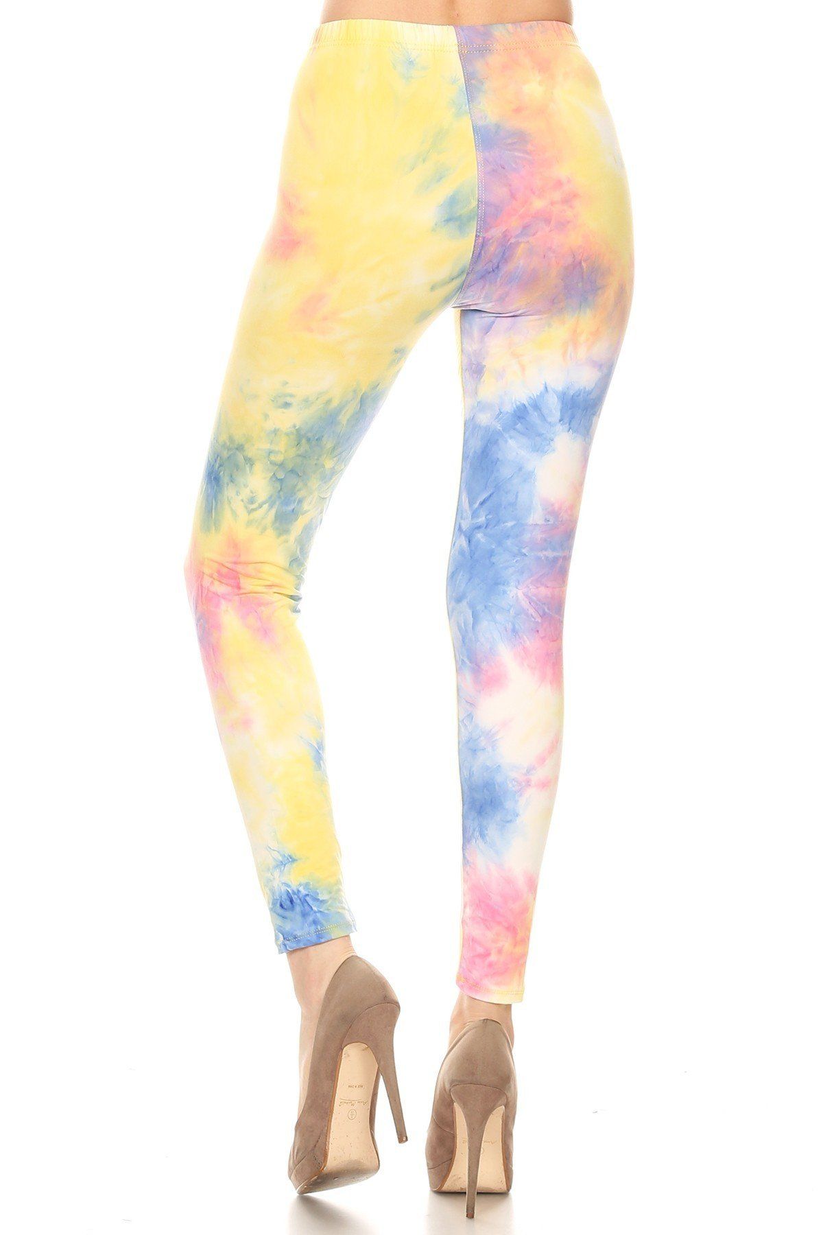 Tie Dye Printed, Full Length, High Waisted Leggings In A Fitted Style With An Elastic Waistband