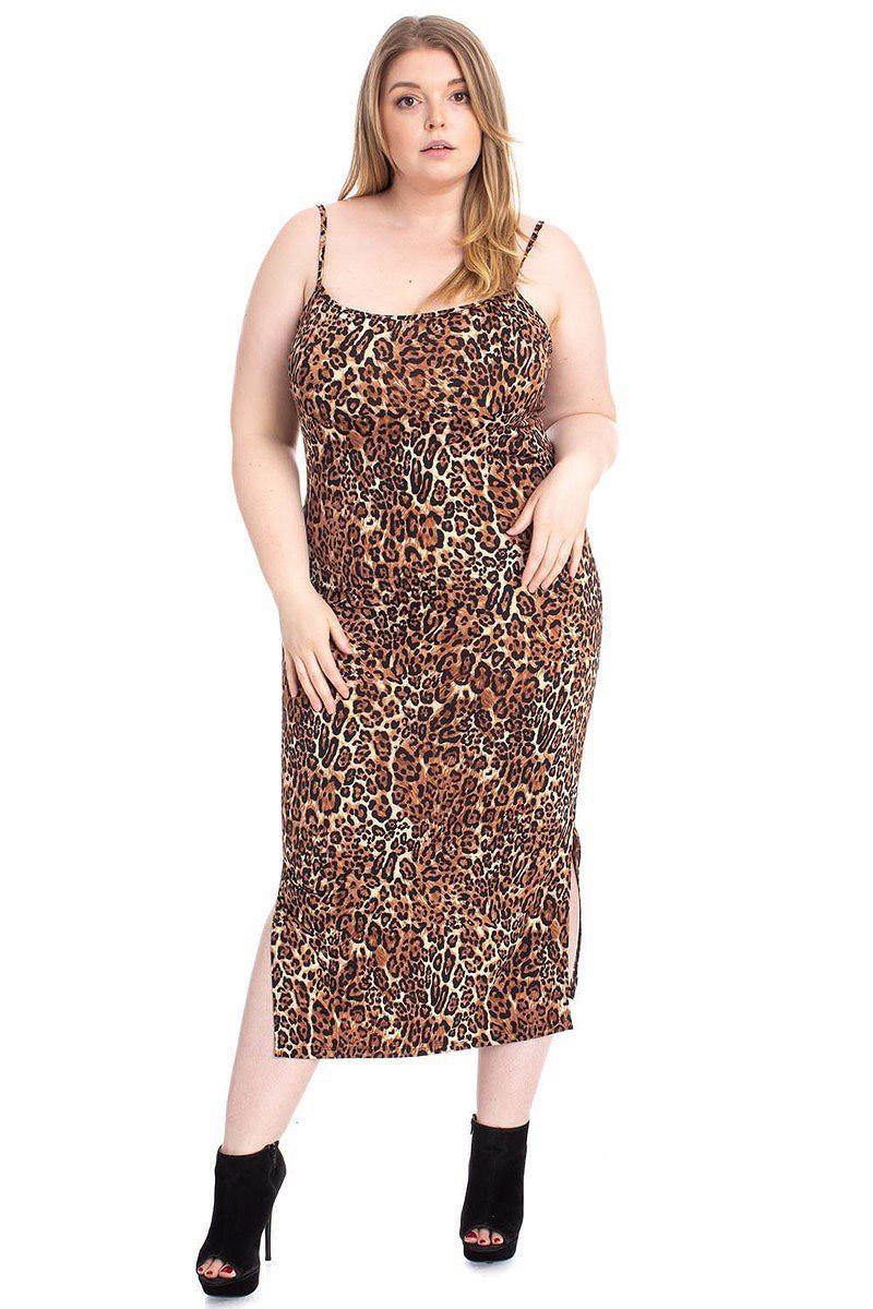 Leopard Print Cardigan & Dress Plus Size Set - Pearlara