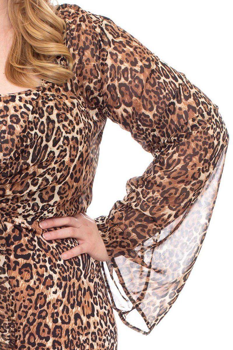 Leopard Print Cardigan & Dress Plus Size Set - Pearlara